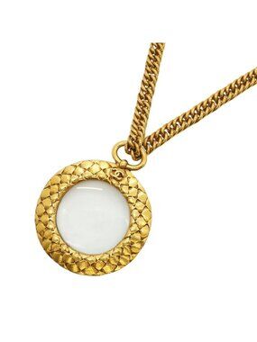Chanel Necklace Vintage CC Logo Loupe Round Circle Gold Plated